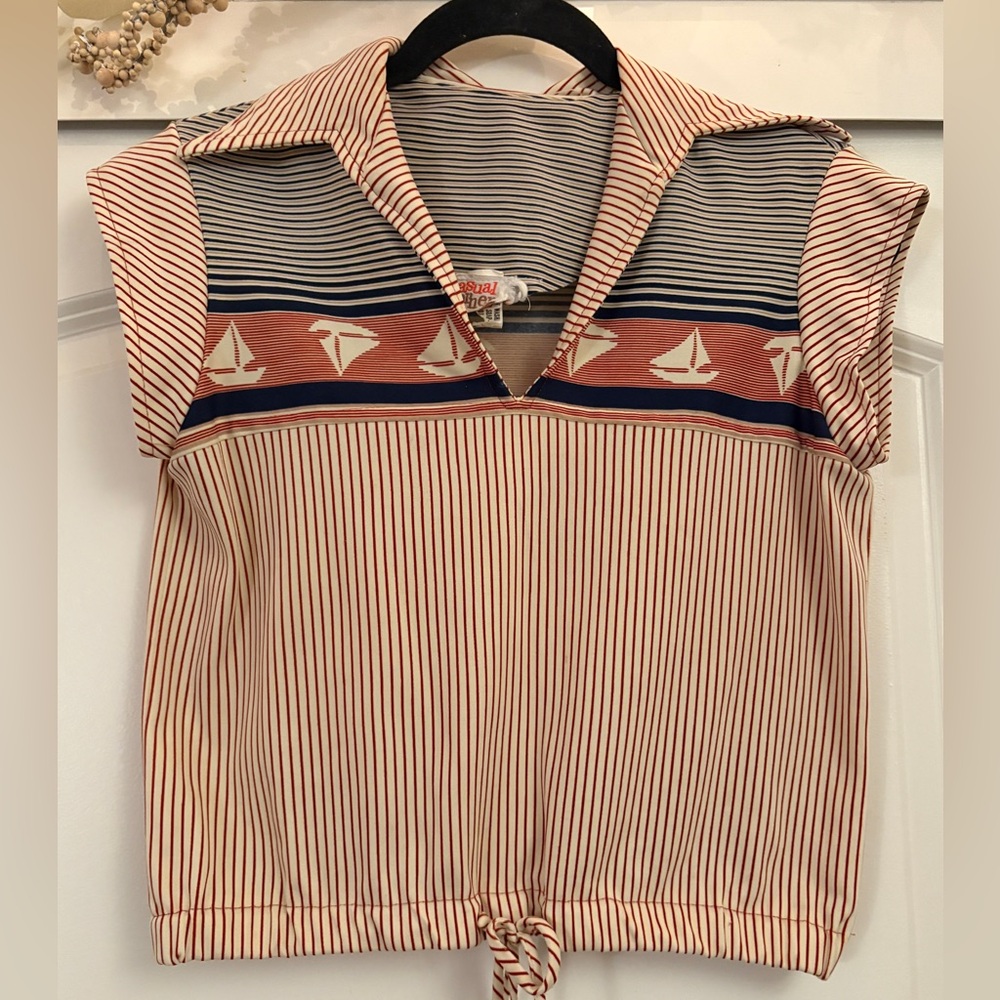 1970s vintage striped sailboat blouse